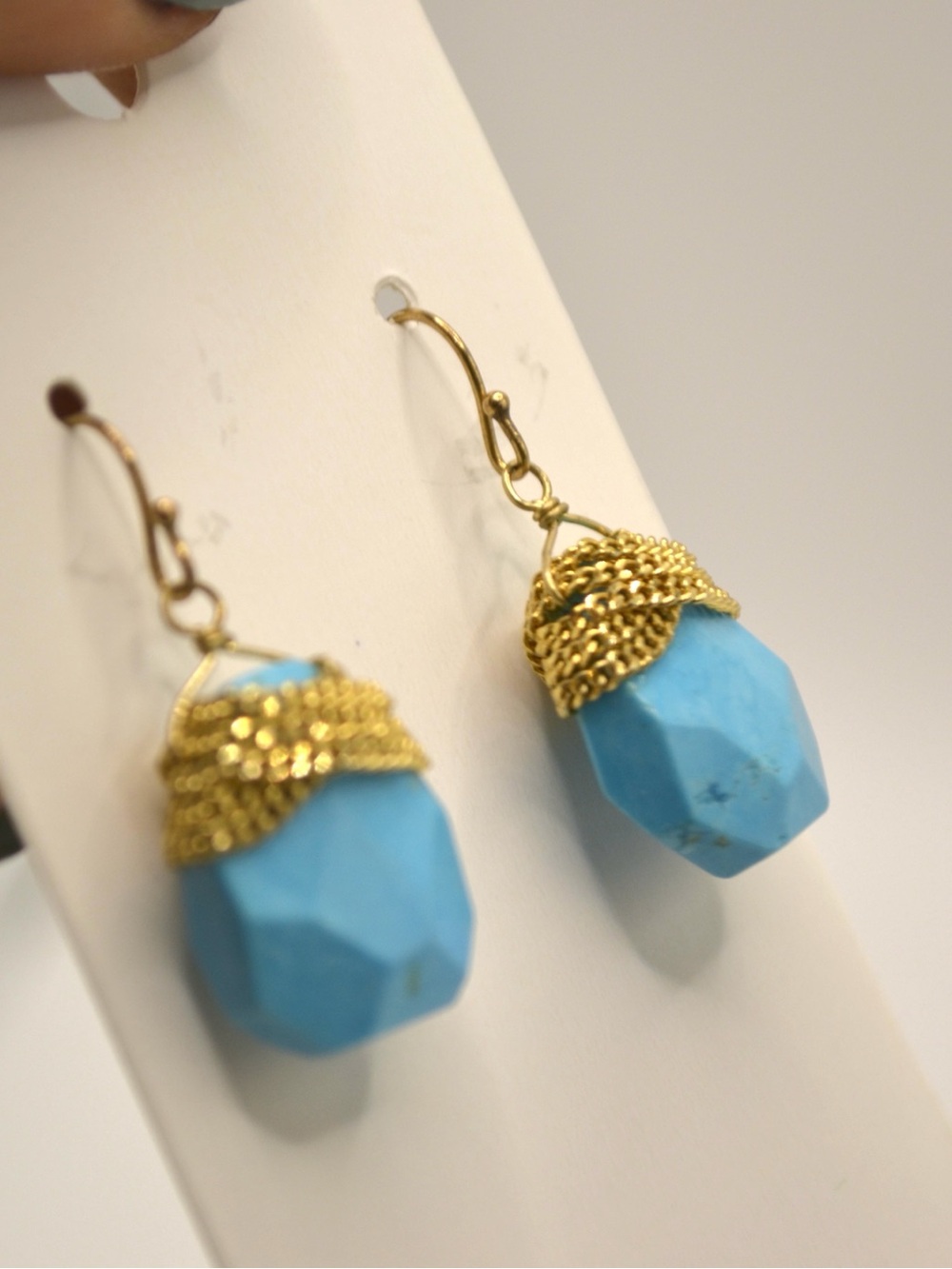 Gold-Finish Turquoise Drop Earrings - Women's Jewelry - Picture 5 of 7